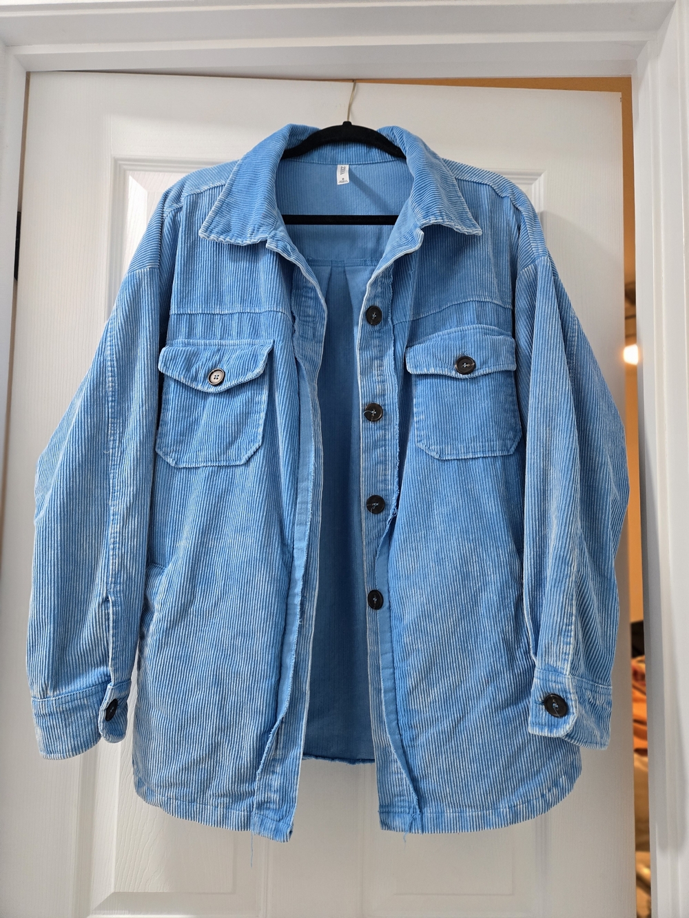 Light Blue Corduroy Button-Down Shirt Jacket - Women